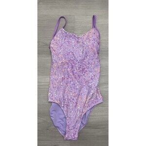 Athleta Girls Swim Suit purple lavendar multicolor one piece 14/XL bathing suit